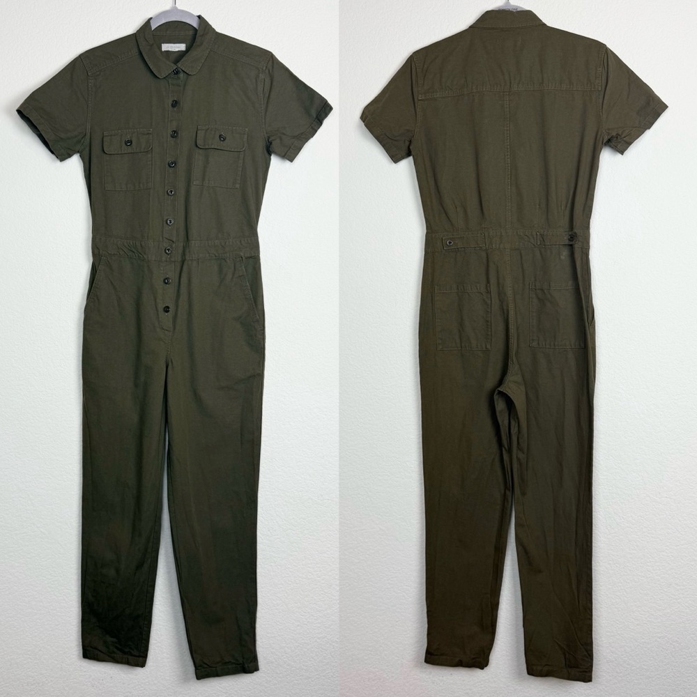 Outerknown SEA Utility Jumpsuit Olive Green Organic Cotton Linen Blend - Picture 6 of 14